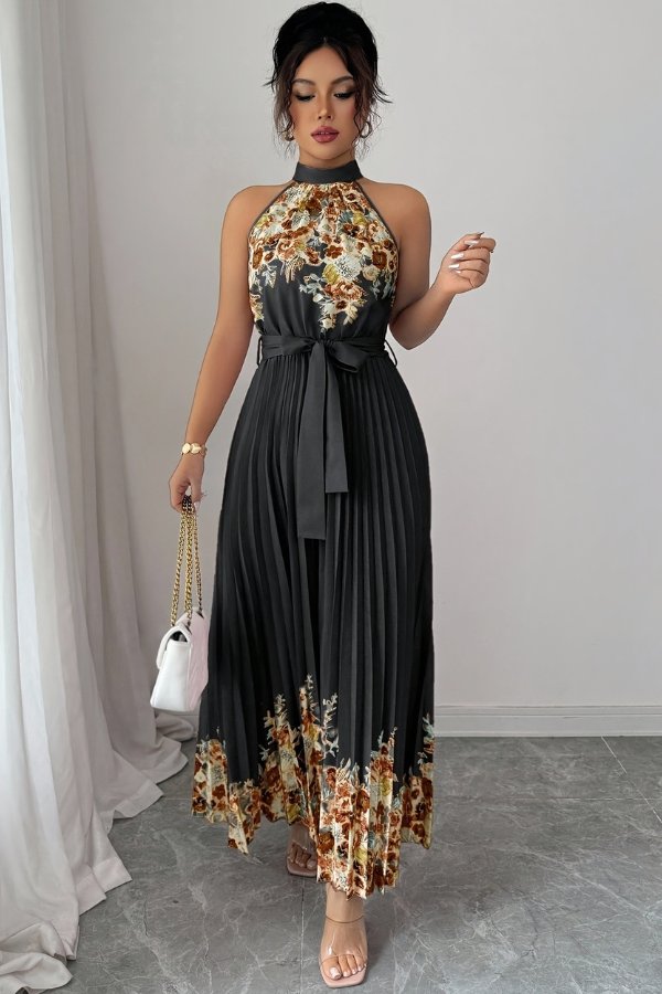 Charlie | Floral Pleated Halter Midi Dress 12