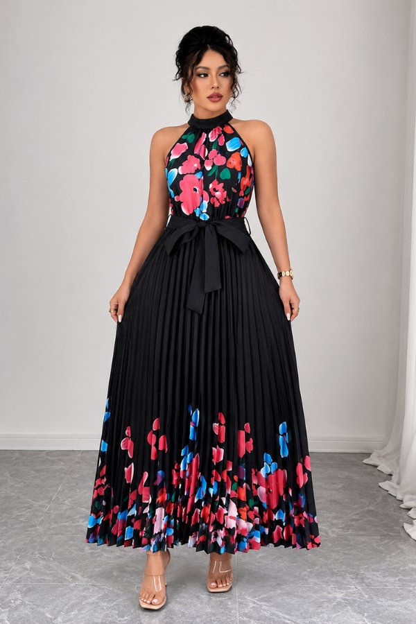 Charlie | Floral Pleated Halter Midi Dress 17