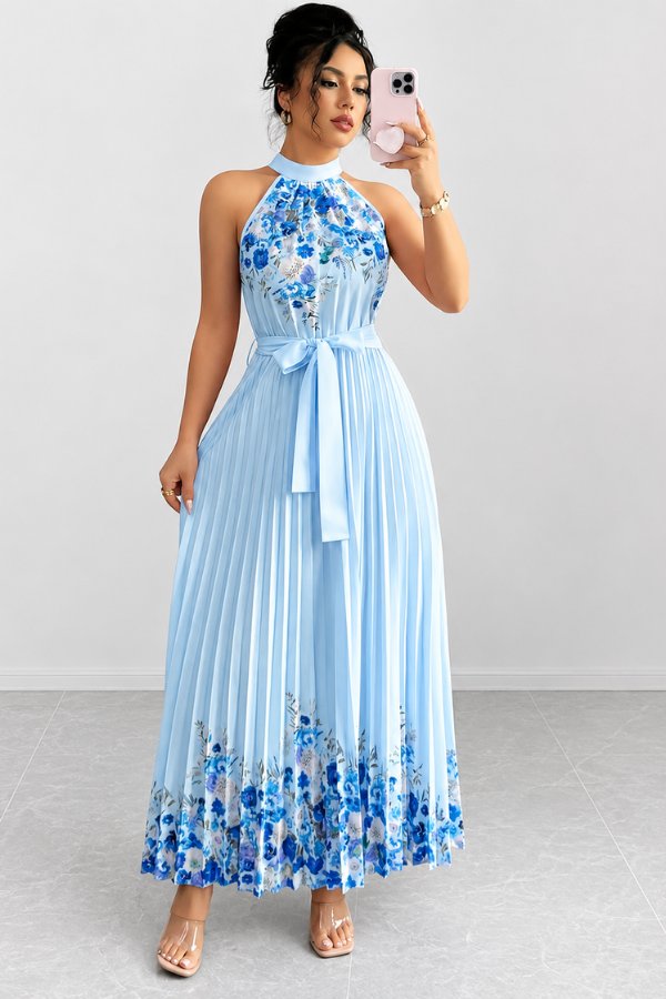 Charlie | Floral Pleated Halter Midi Dress 3