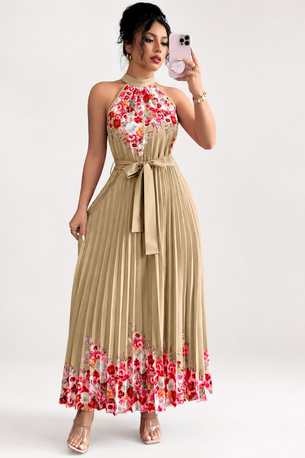 Charlie | Floral Pleated Halter Midi Dress 9