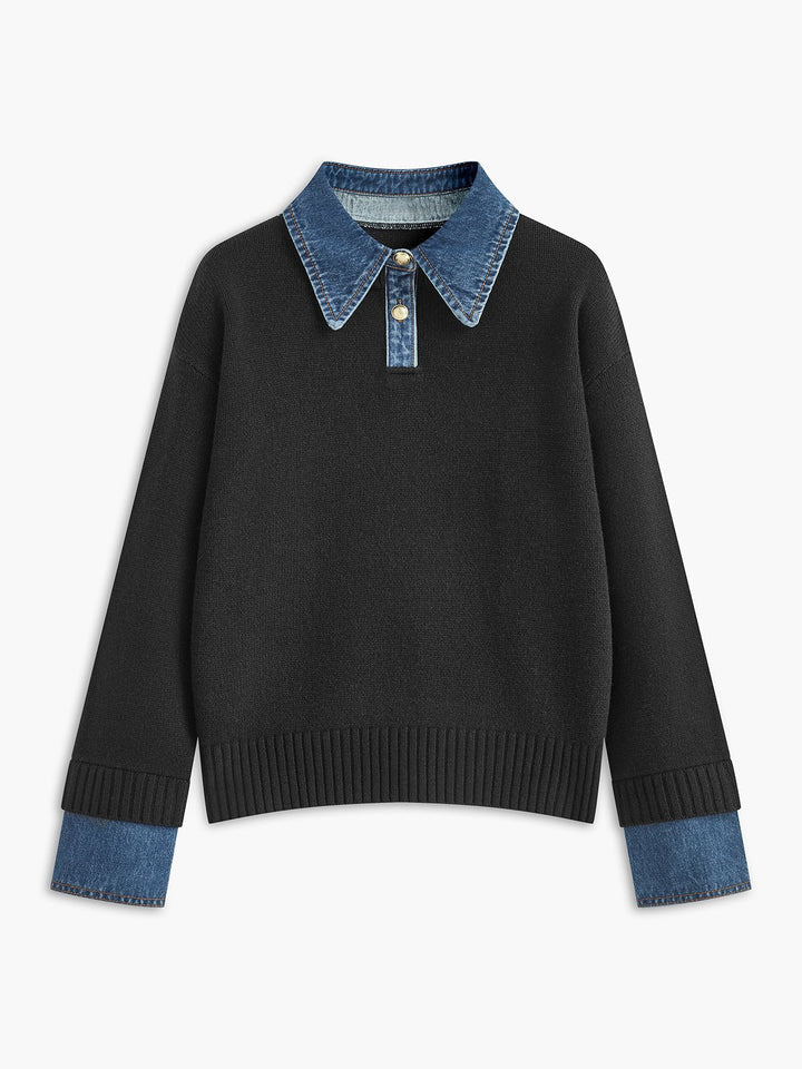 Charlotte | Comfortable And Warm Denim-Collar Knit Polo Sweater 5