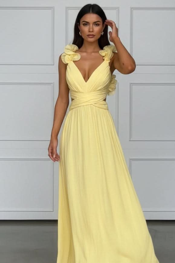 Charlotte | Pleated Sleeveless Floral Applique Evening Dress 0
