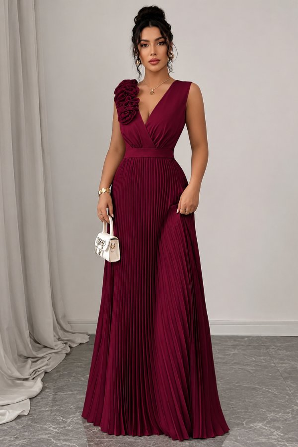 Charlotte | Pleated Sleeveless Floral Applique Evening Dress 2