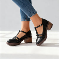 Isabella | Comfortable Retro T-Strap Block Heel Loafers