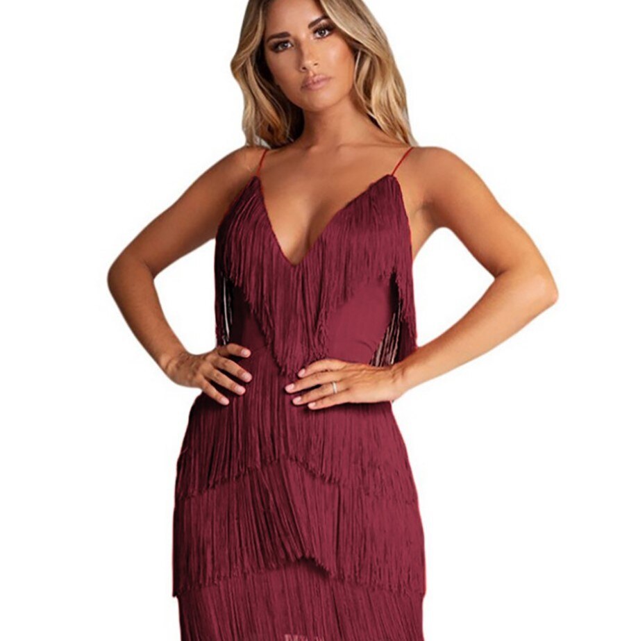 Chelsea | Dynamic Fringed Homecoming Dress with Deep V-Neck 3