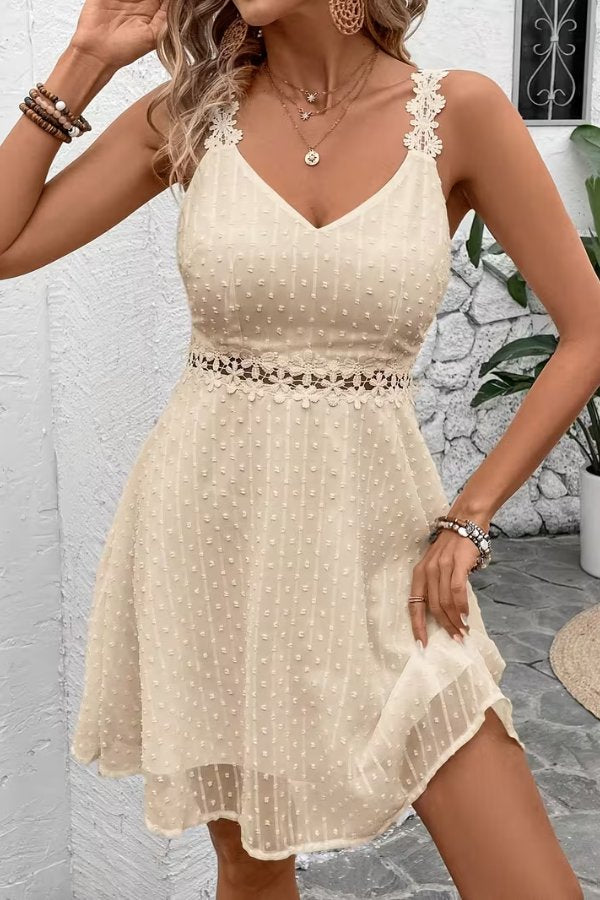 Chloe | Elegant Floral Lace-Waist Spaghetti Strap Mini Dress 1
