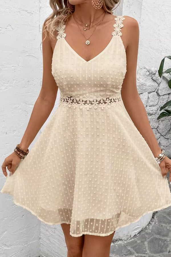 Chloe | Elegant Floral Lace-Waist Spaghetti Strap Mini Dress 2
