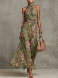 Isla | Soft Floral Halter Neck Maxi Dress
