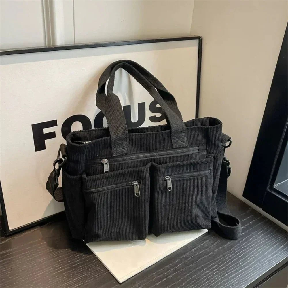 Claire | Corduroy Multi-Pocket Convertible Tote Bag 0