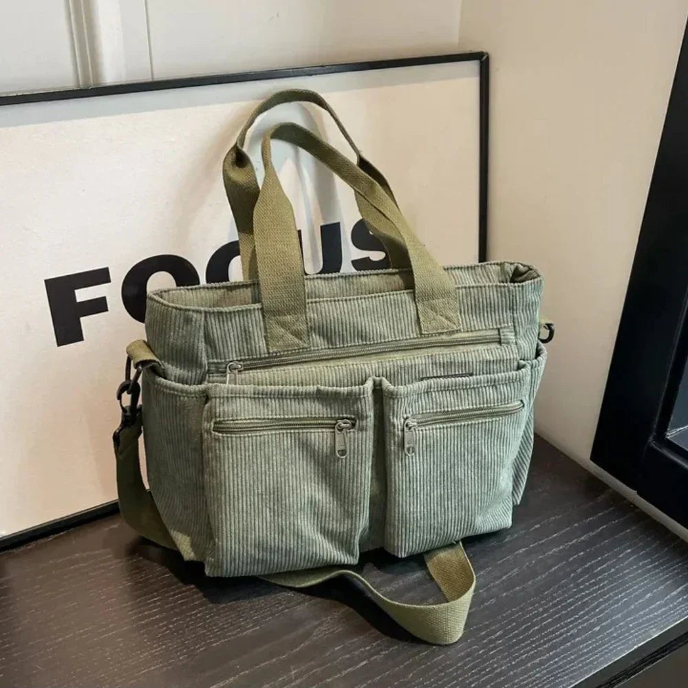 Claire | Corduroy Multi-Pocket Convertible Tote Bag 6