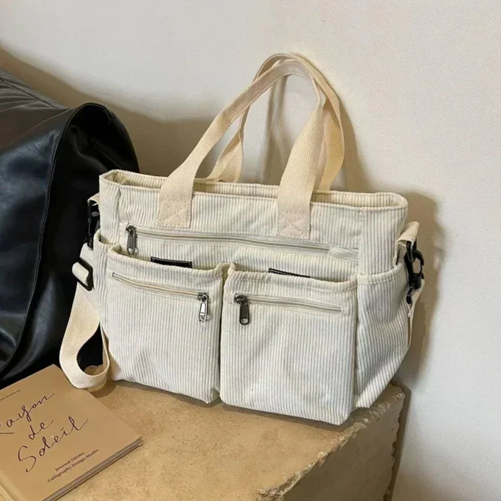 Claire | Corduroy Multi-Pocket Convertible Tote Bag 8