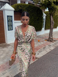 Elizabeth | Elegant Satin Twist-Knot Midi Dress