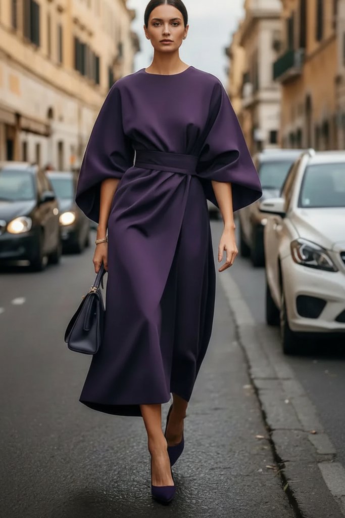 Clara | Elegant Lantern-Sleeve Waist-Cinching Cocktail Midi Dress 2