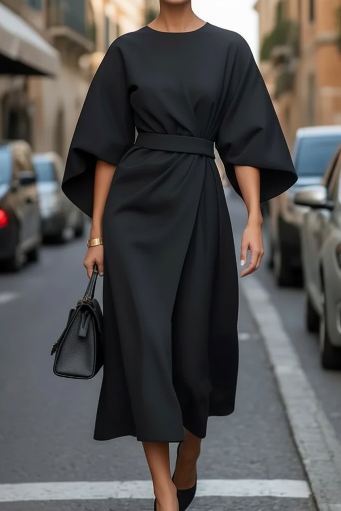 Clara | Elegant Lantern-Sleeve Waist-Cinching Cocktail Midi Dress 3