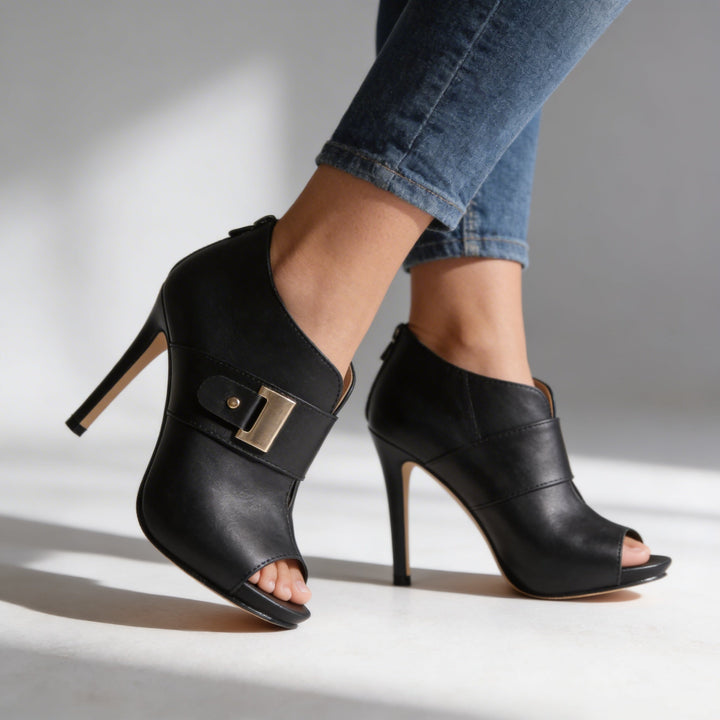 Clara | Elegant Open Toe Stiletto Block Heels 4