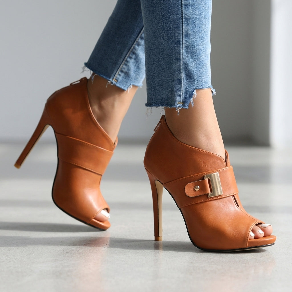 Clara | Elegant Open Toe Stiletto Block Heels 5