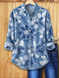 Megan| Camicia di jeans con bottoni e stampa floreale