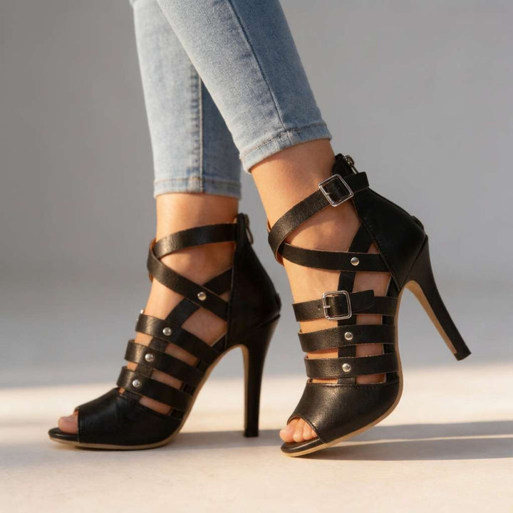 Daisy | Elegant Gladiator Stiletto Block Heel Sandals 0