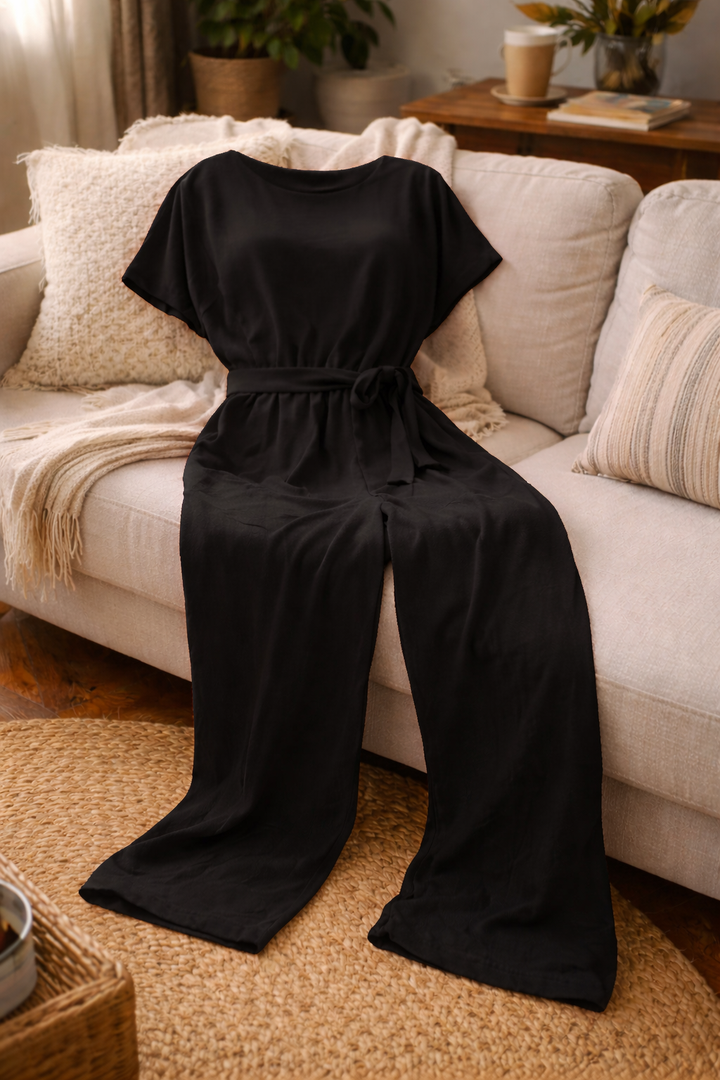 Dara | Women's Jumpsuit Elegant Wide Leg Tie Belt Short Sleeve 3