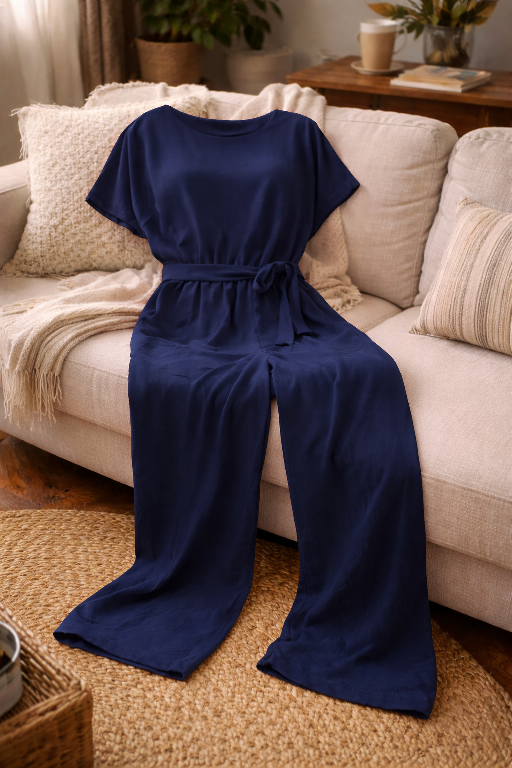 Dara | Women's Jumpsuit Elegant Wide Leg Tie Belt Short Sleeve 5