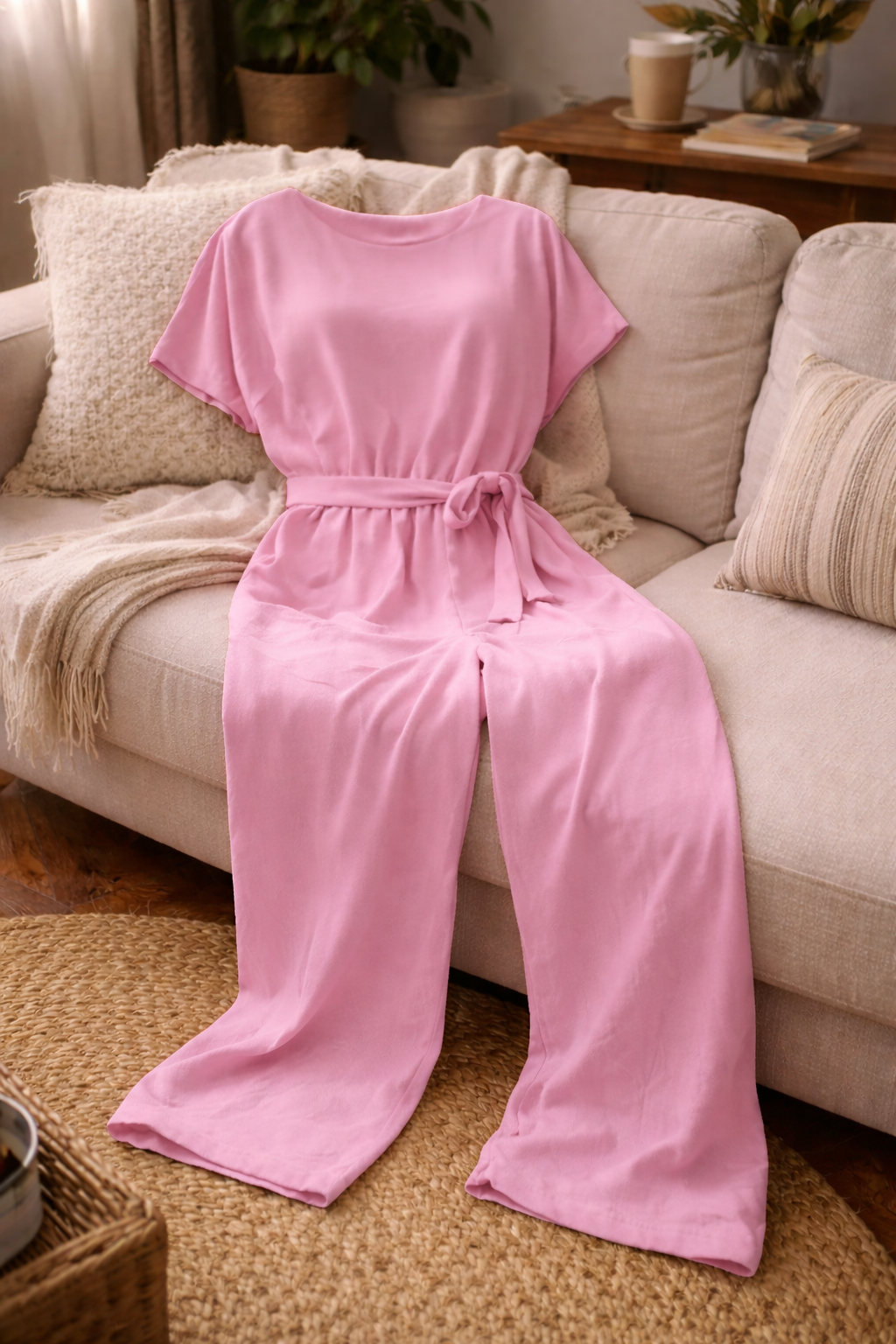 Dara | Women's Jumpsuit Elegant Wide Leg Tie Belt Short Sleeve 6