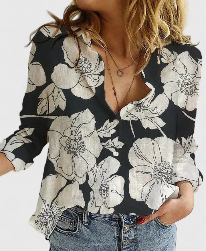 Demi | Elegant Linen Ruffled Button-Down Shirt 11