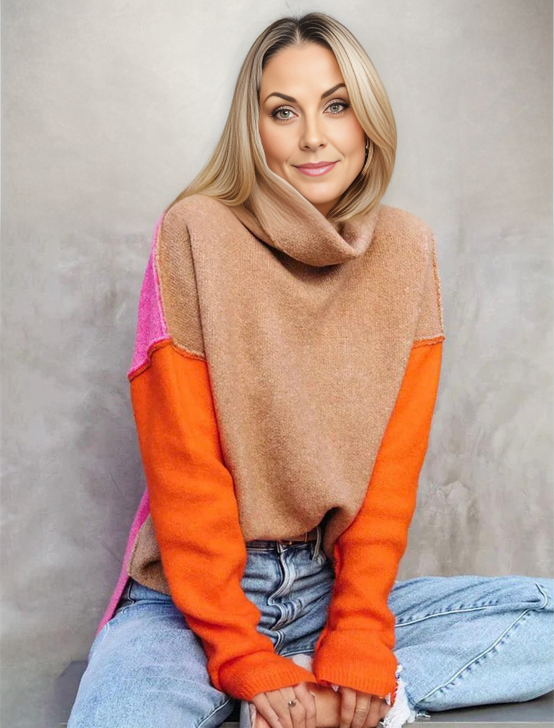 Doreen | Warm cotton sweater with color block design 1