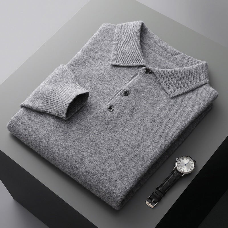 Edward | Men's Knit Cotton Long Sleeve Three-Button Polo Jumper 1