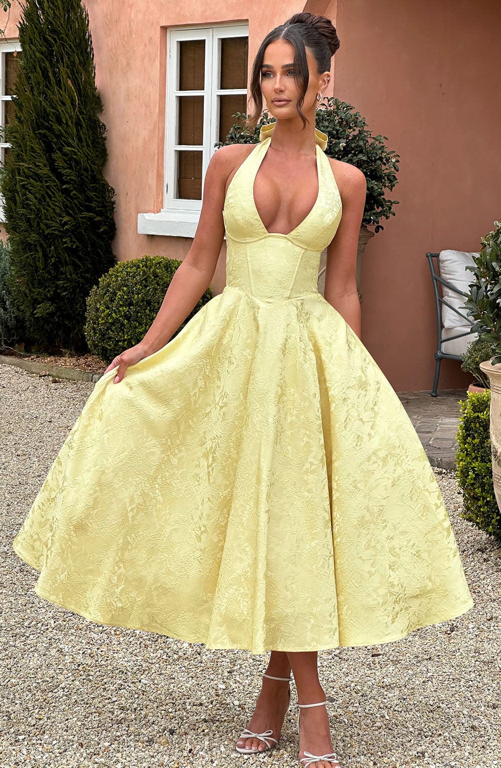 Elena | Exquisite Embroidered Wedding Guest Dress with V-Neckline 0