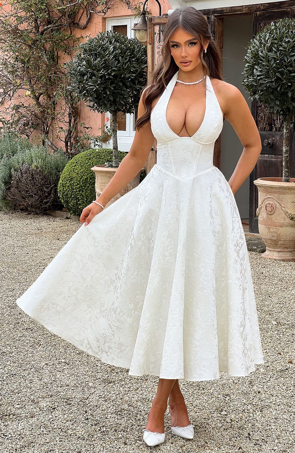 Elena | Exquisite Embroidered Wedding Guest Dress with V-Neckline 2