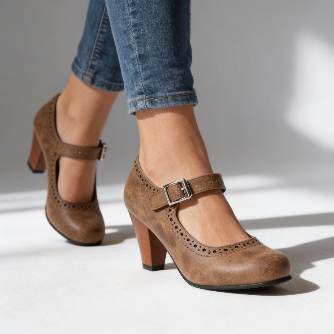 Elizabeth | Stylish Mary Jane Brogue Block Heel Pumps 0