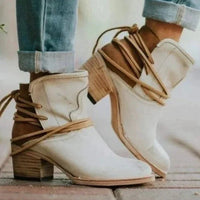 Emma | Lace-Up Ankle Cowboy Boots with Stacked Block Heel