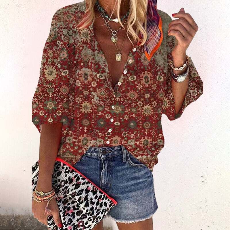 Eloise | Vibrant Boho Print V-Neck Blouse 3
