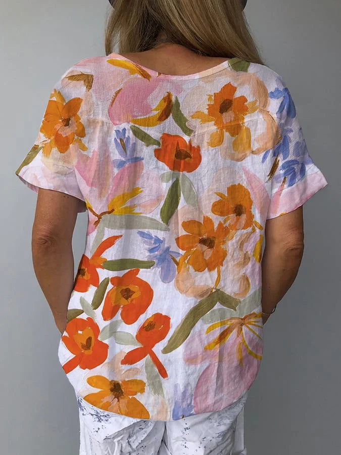 Elysia | Breathable Retro Floral Blouse for Women – Lightweight V-Neck Top 0