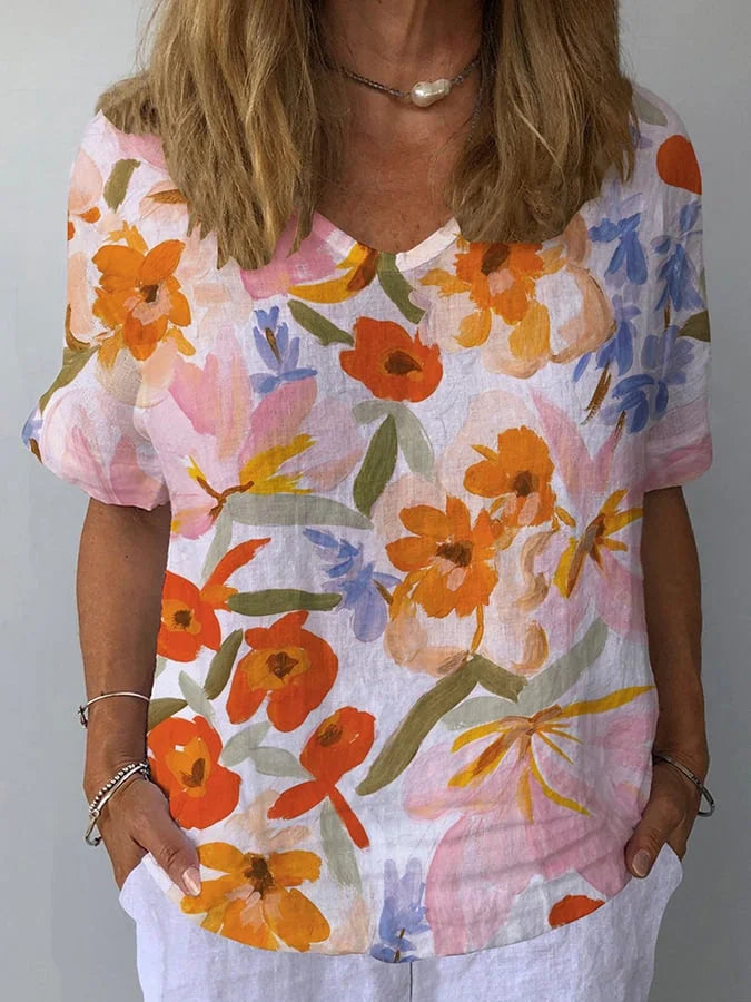 Elysia | Breathable Retro Floral Blouse for Women – Lightweight V-Neck Top 1