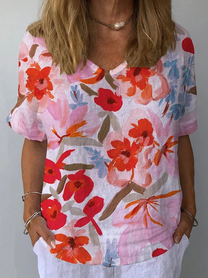 Elysia | Breathable Retro Floral Blouse for Women – Lightweight V-Neck Top 2