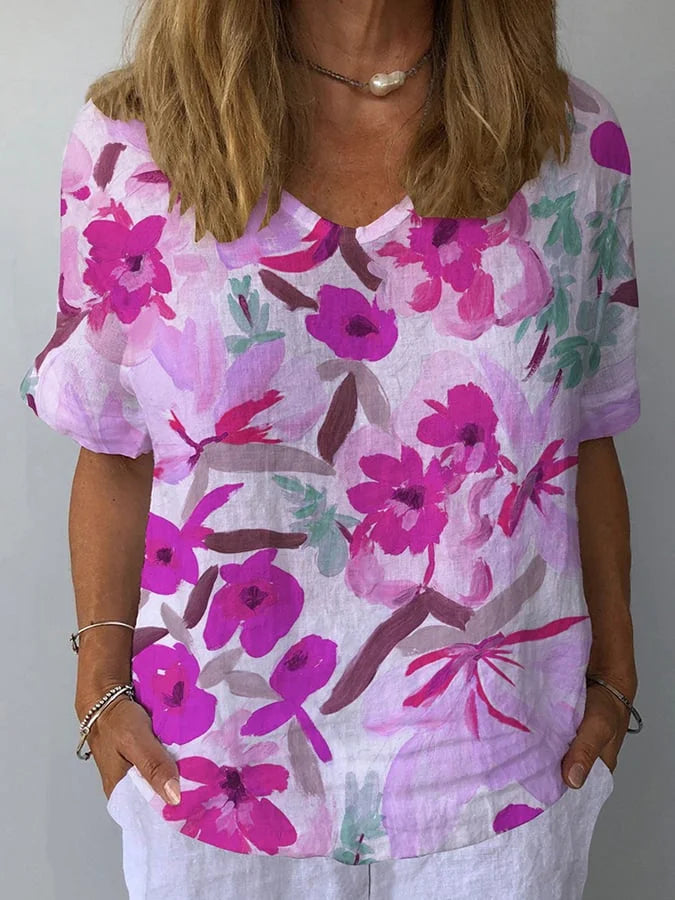 Elysia | Breathable Retro Floral Blouse for Women – Lightweight V-Neck Top 3
