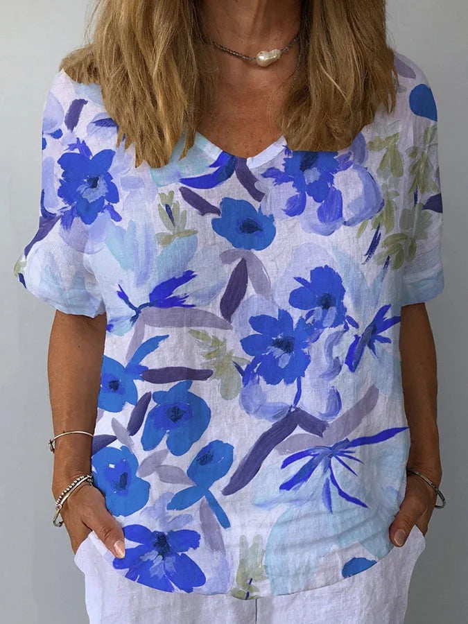 Elysia | Breathable Retro Floral Blouse for Women – Lightweight V-Neck Top 4