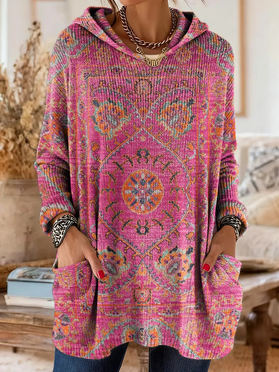 Elysia | Relaxed Fit Hooded Tunic – Retro Ethnic Print with Pockets 1