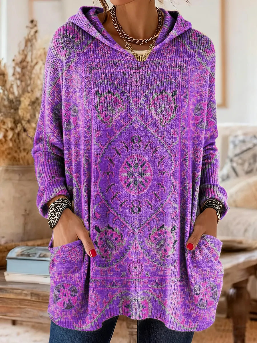 Elysia | Relaxed Fit Hooded Tunic – Retro Ethnic Print with Pockets 10