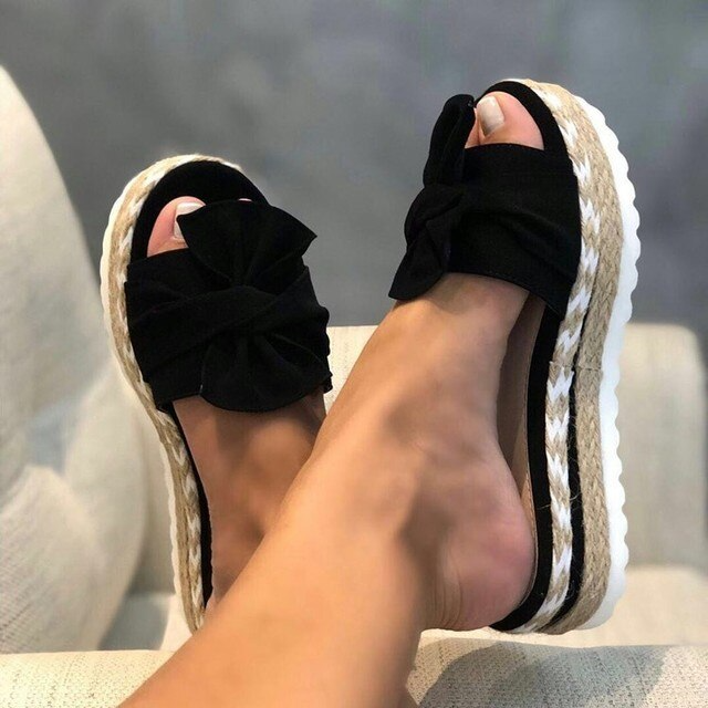 Eva | Elegant Bow Woven Wedge Sandals 1
