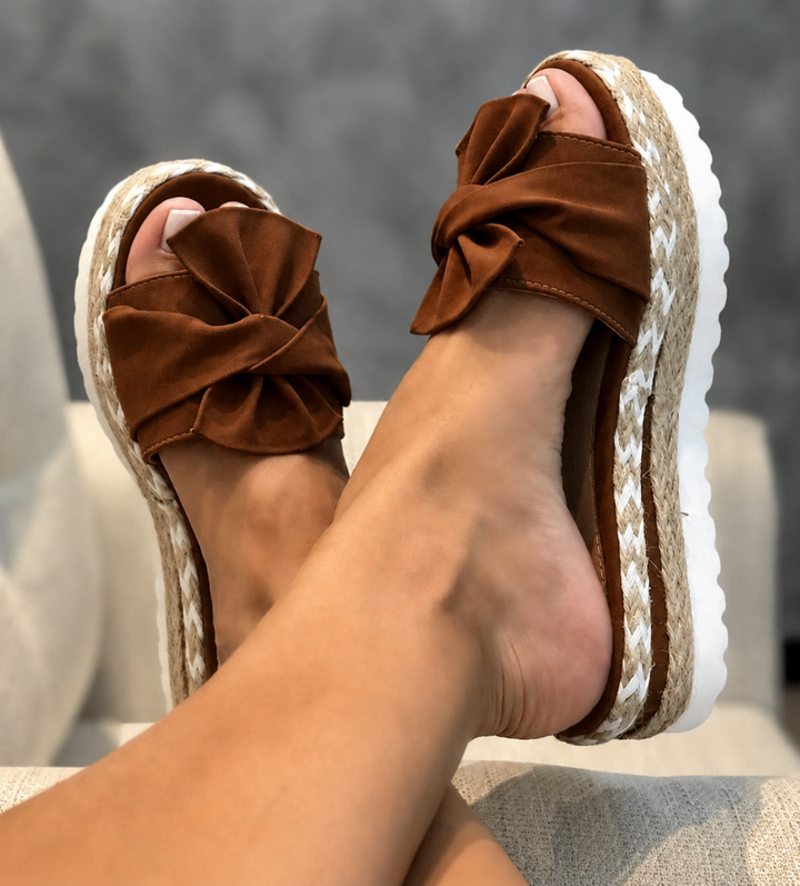 Eva | Elegant Bow Woven Wedge Sandals 4