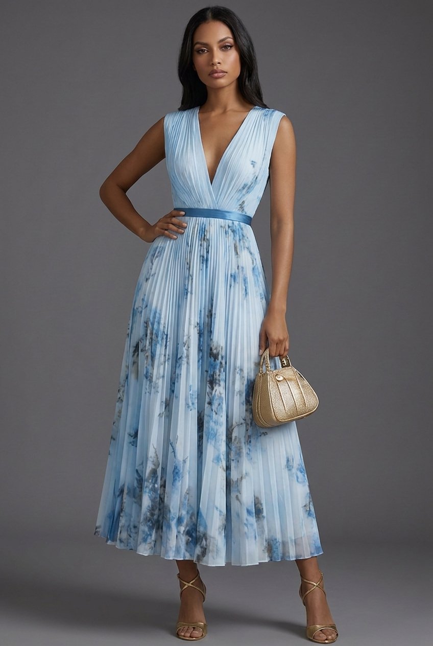 Evelyn | Elegant Pleated Floral Midi Dress 3