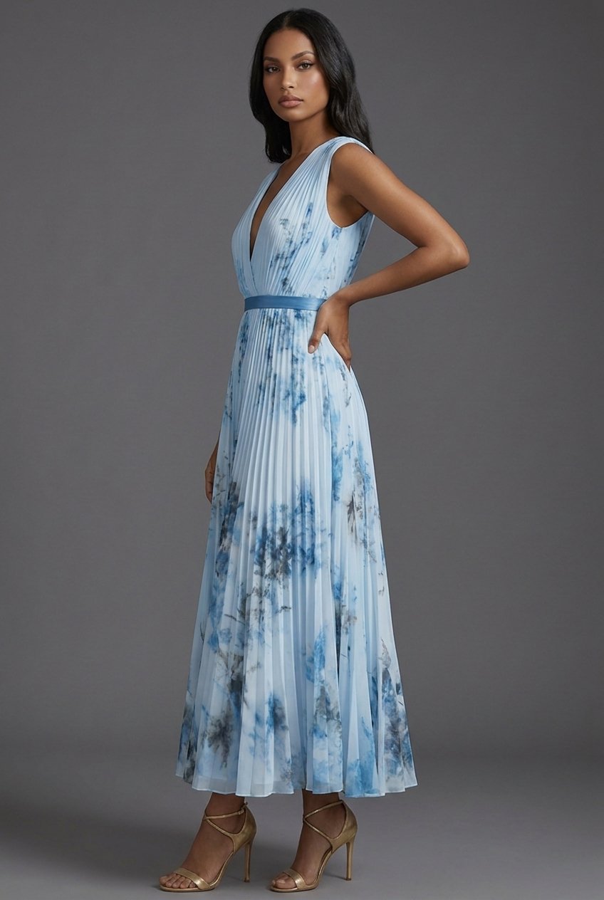 Evelyn | Elegant Pleated Floral Midi Dress 4