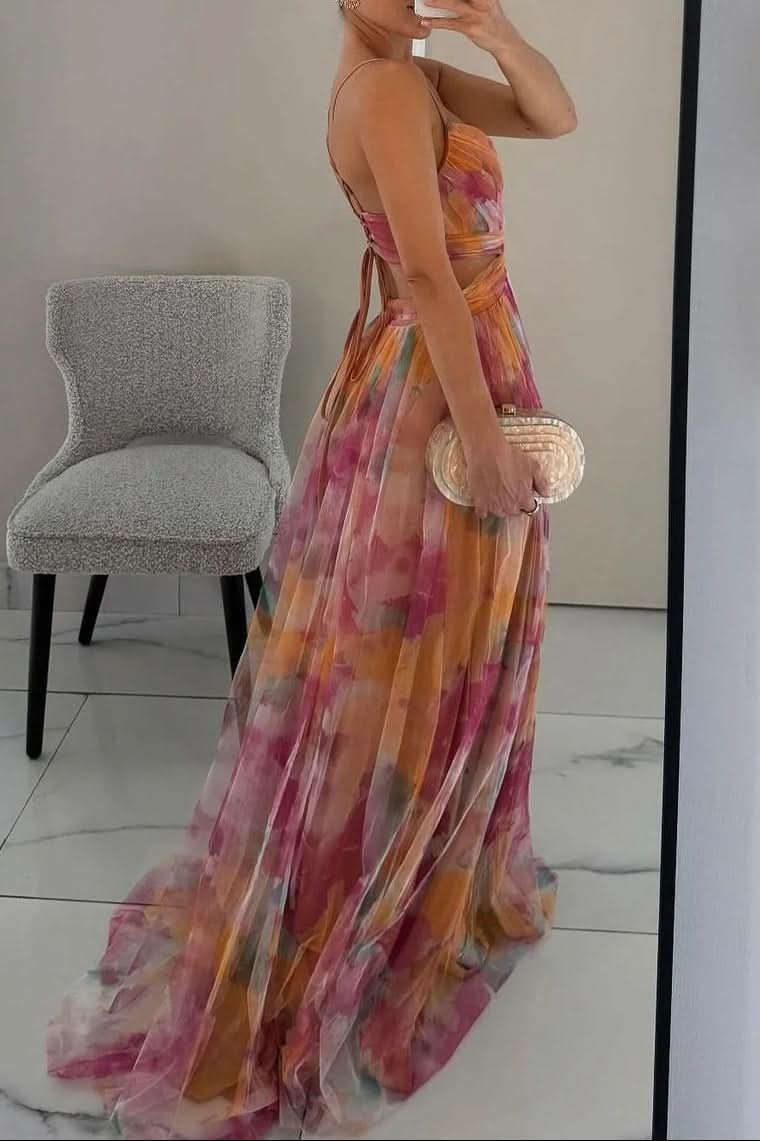 Grace | Vibrant Watercolor Floral Tulle Maxi Dress 6