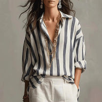 Naomi | Chic Vertical Stripe Open-Collar Women's Blouse