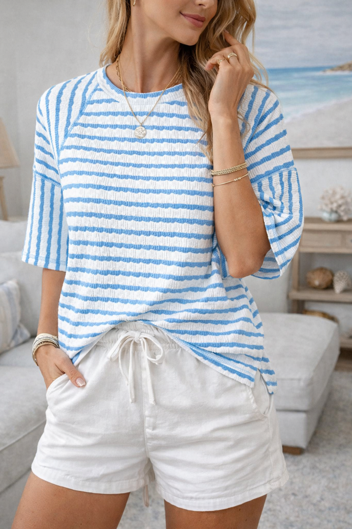 Haven | Soft, Breathable & Relaxed Men’s T-Shirt - Coastal Stripe Design 1