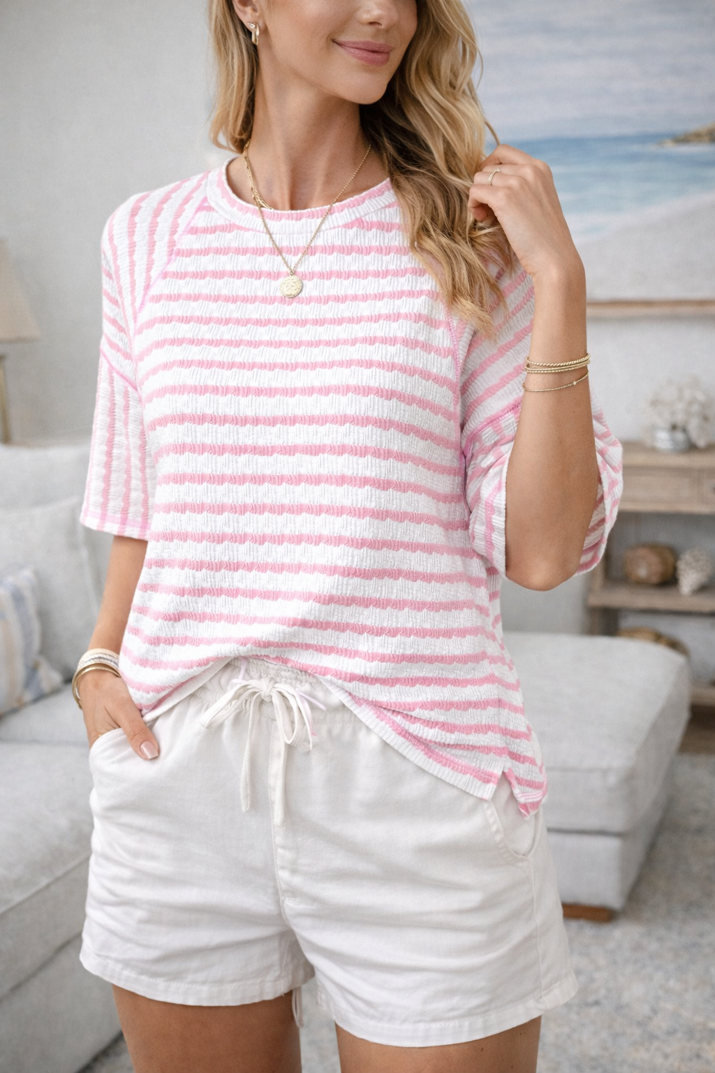 Haven | Soft, Breathable & Relaxed Men’s T-Shirt - Coastal Stripe Design 2