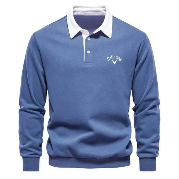 Henry | Men's Long-Sleeve Contrast Collar Cotton-Blend Golf Polo Jumper 2