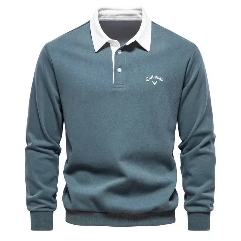 Henry | Men's Long-Sleeve Contrast Collar Cotton-Blend Golf Polo Jumper 3